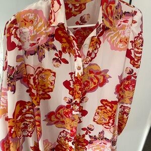 Source Unknown Floral Blouse - Red and Pink